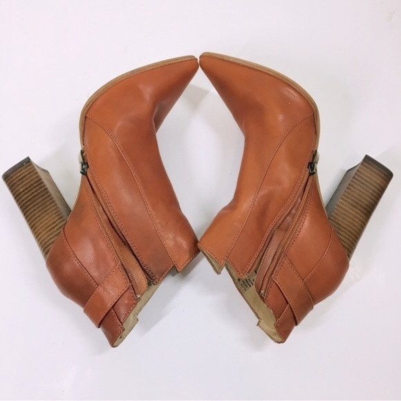 Steven Steve Madden Klick Cognac Leather Pointed Toe Block High Heel Ankle Boots - Picture 10 of 15